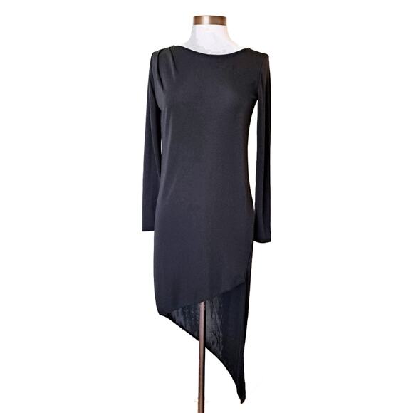 Dkny Dresses & Skirts - DKNY Black Asymmetric Jersey Dress Size Small Long Sleeve Mini to Midi